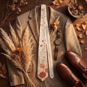 Terracotta Rust Orange Wildflower Fall Boho  Tie