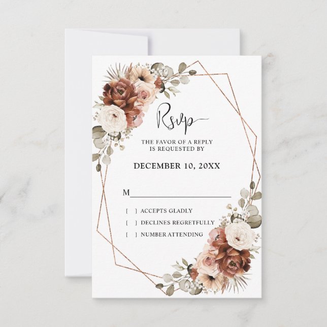 Terracotta Rust Pampas Grass Rustic Boho Wedding RSVP Card (Front)