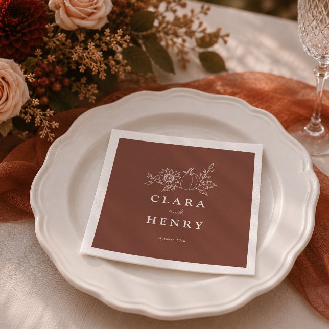 Terracotta Rust Pumpkin Sunflower Wedding Napkins (Creator Uploaded)