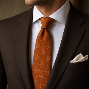 Terracotta Rust Tiny Damask Geometric Jacquard Tie