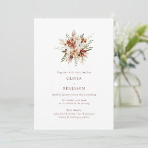 Terracotta Rust Watercolor Floral Fall Wedding Invitation