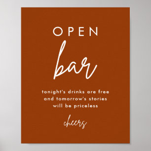 Terracotta Rust Wedding Open Bar Table Poster