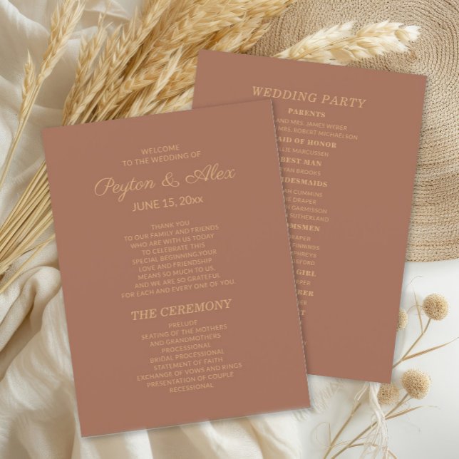 Terracotta Rust Wedding Program Bridal Party (Terracotta/burnt orange 2-sided wedding program)