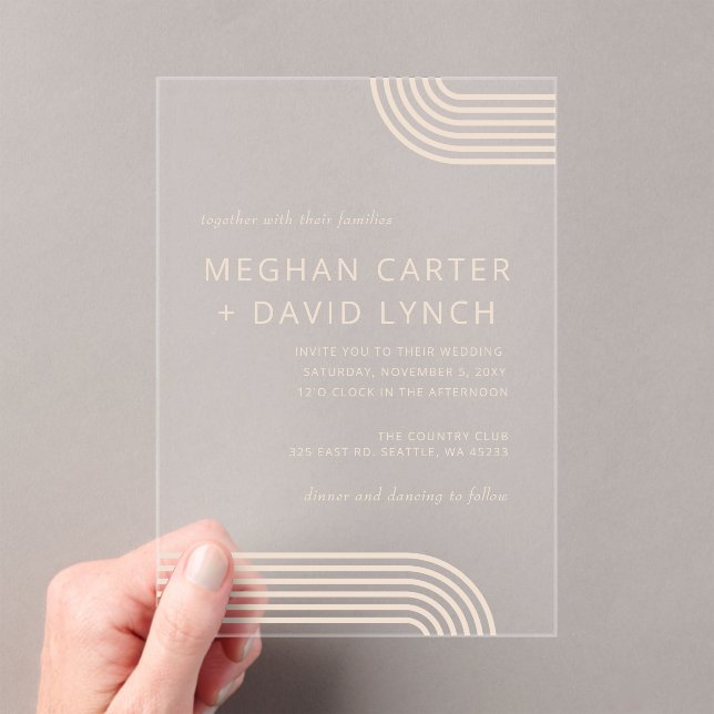 Terracotta Rustic Boho Arched Modern Wedding Acrylic Invitations (Insitu (Handheld))