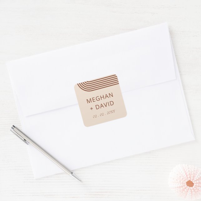 Terracotta Rustic Boho Arched Modern Wedding Square Sticker (Envelope)