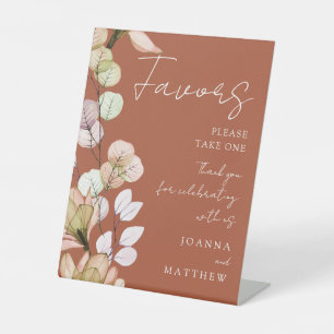 Terracotta Rustic Boho Transparent Floral Favours Pedestal Sign