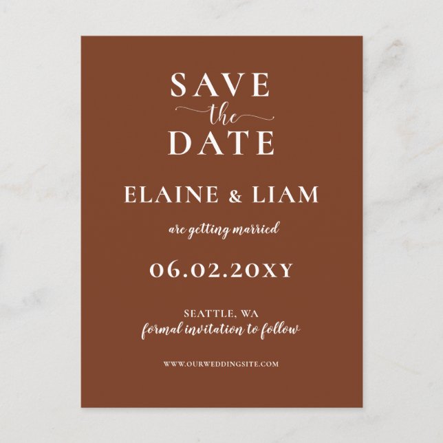 Terracotta Rustic Burnt Orange Save The Date Announcement Postcard (Front)