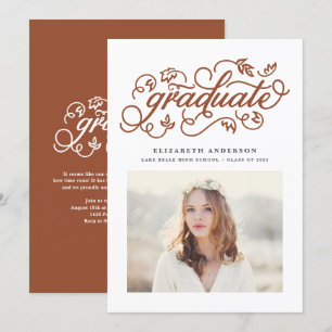Terracotta Rustic Calligraphy Photo Graduation Invitation