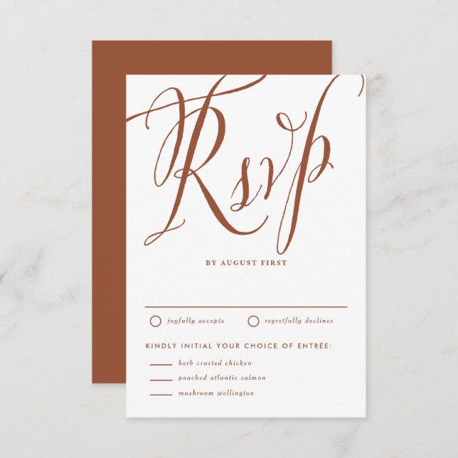 Terracotta Rustic Calligraphy with Meal Choice RSVP Card (Front/Back)