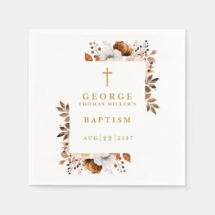 Terracotta Rustic Fall Botanical Floral Baptism Napkin
