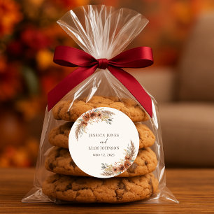 Terracotta Rustic Fall Floral Wedding Favours Classic Round Sticker