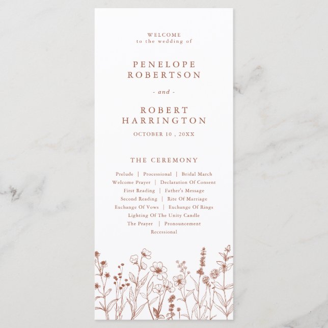 Terracotta Rustic Fall Wildflower Wedding Program (Front)