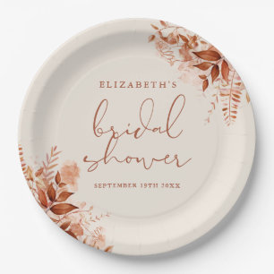 Terracotta Rustic Floral Bridal Shower Paper Plate