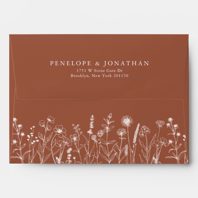 Terracotta Rustic Floral Fall Wildflower Wedding Envelope (Back (Top Flap))