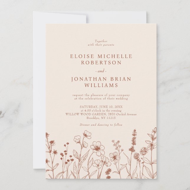 Terracotta Rustic Floral Fall Wildflower Wedding   Invitation (Front)