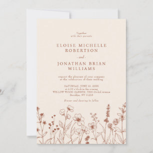 Terracotta Rustic Floral Fall Wildflower Wedding Invitation