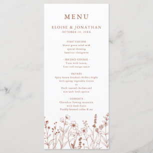 Terracotta Rustic Floral Fall Wildflower Wedding Menu