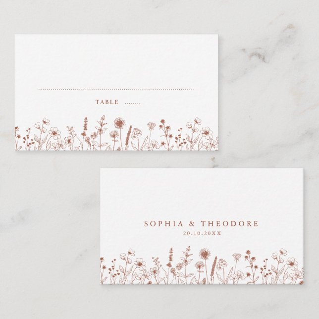 Terracotta Rustic Floral Fall Wildflower Wedding Place Card (Front/Back)