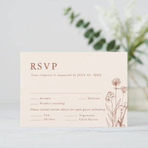 Terracotta Rustic Floral Fall Wildflower Wedding RSVP Card