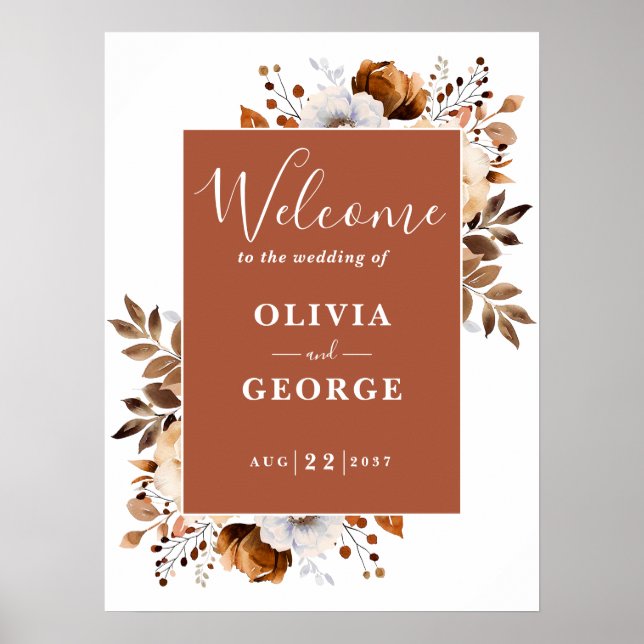 Terracotta Rustic Floral Wedding Welcome Sign (Front)
