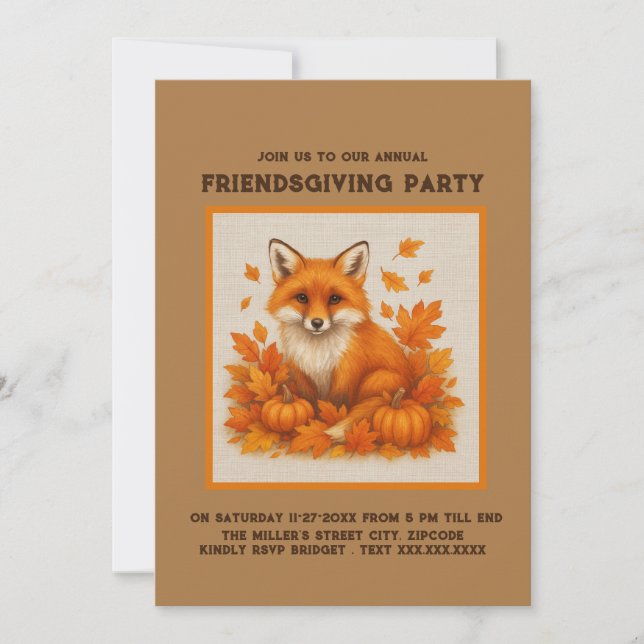 terracotta rustic Friendsgiving Pumpkin Fox party (Front)