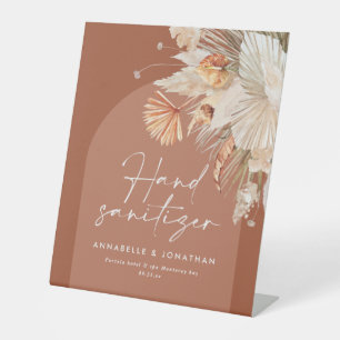 terracotta rustic hand sanitizer wedding pedestal sign