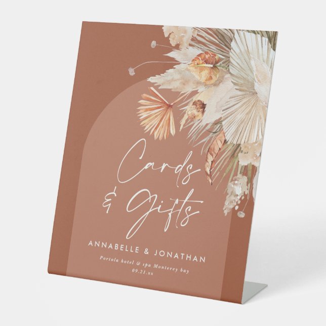 terracotta rustic wedding cards & gifts  pedestal sign (Front)