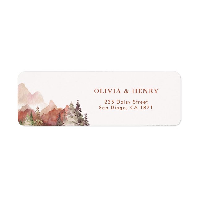 Terracotta Rustic Wedding Mountain Return Address (Front)