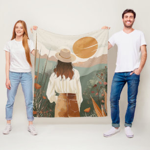Terracotta Sage Boho Desert Valley Sunset Fleece Blanket