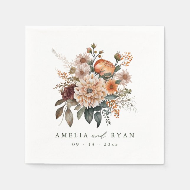 Terracotta Sage Boho Floral Wedding Napkin (Front)