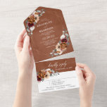Terracotta Sage Burgundy Floral Geometric Wedding  All In One Invitation<br><div class="desc">Elegant Red Burgundy,  Terracotta ,  Orange earthy floral theme wedding Invitation featuring elegant bouquet of Marsala,  Terracotta colour roses peonies  and sage green eucalyptus leaves. Please contact me for any help in customization or if you need any other product with this design.</div>