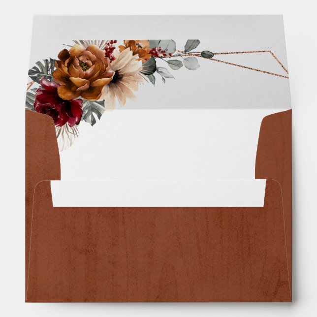 Terracotta Sage Burgundy Floral Geometric Wedding Envelope (Back (Bottom))