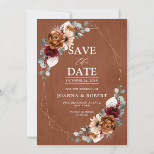 Terracotta Sage Burgundy Floral Geometric Wedding Save The Date