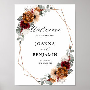Terracotta Sage Burgundy Geometric Wedding Welcome Poster