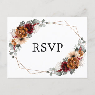 Terracotta Sage Burgundy Greenery Geometric RSVP   Postcard