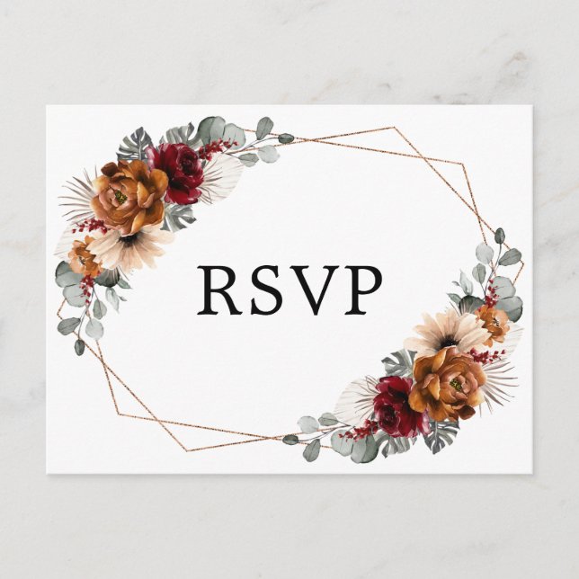Terracotta Sage Burgundy Greenery Geometric RSVP   Postcard (Front)