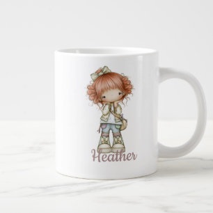 Terracotta Sage Cute Cottagecore Girl Personalized Large Coffee Mug