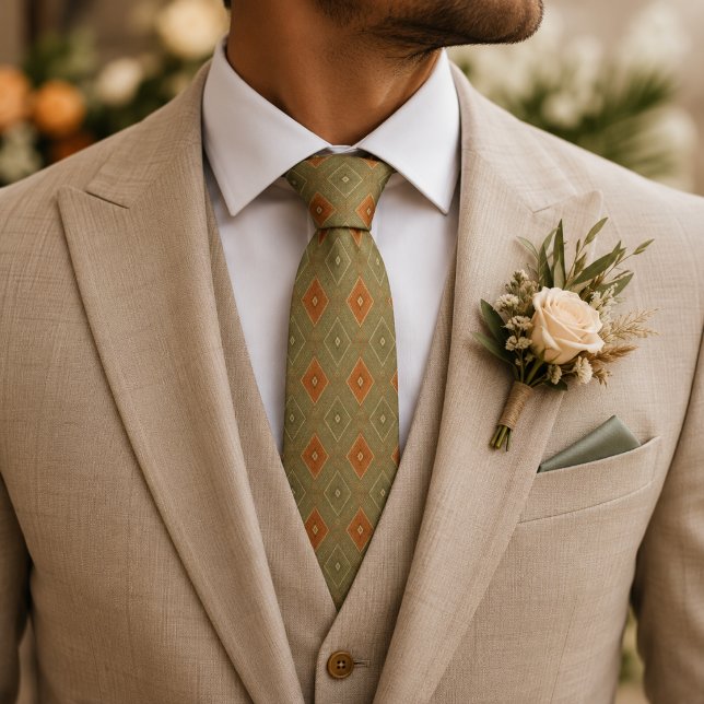 Terracotta & Sage Green Geometric Tie (Creator Uploaded)