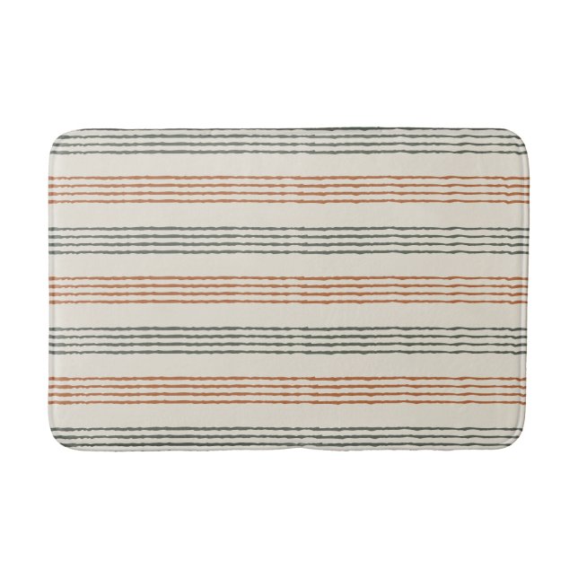 Terracotta Sage Green Modern Boho Stripe Bath Mat (Front)