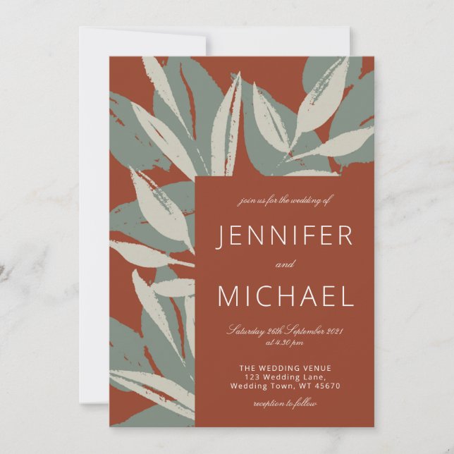 Terracotta Sage Green Modern Botanicals Wedding Invitation (Front)