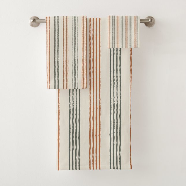 Terracotta Sage Green Modern Simple Boho Bath Towel Set (Insitu)