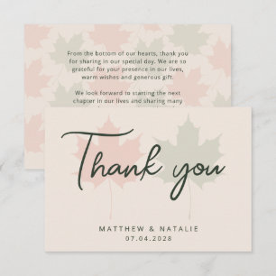 Terracotta Sage Maple Leaf Wedding Typography Thank You Card