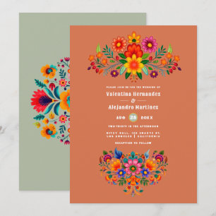 Terracotta & Sage Mexican Folk Art Fiesta Wedding Invitation