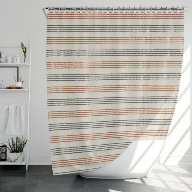 Terracotta Sage Modern Minimalist Stripe Boho  (Terracotta Sage Modern Minimalist Stripe Boho Shower Curtain)