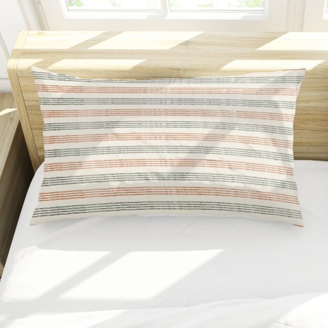 Terracotta Sage Modern Minimalist Stripe Boho  Pillowcase (Terracotta Sage Modern Minimalist Stripe Boho Pillow Case)