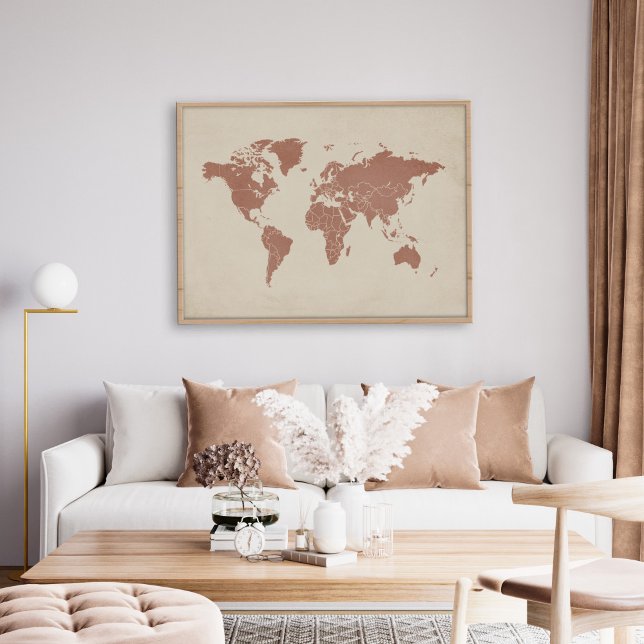 Terracotta & Sand Beige World Map Wall Art Print (Creator Uploaded)