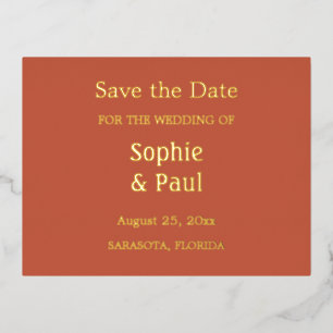 Terracotta Save the Date Foil Invitation Postcard
