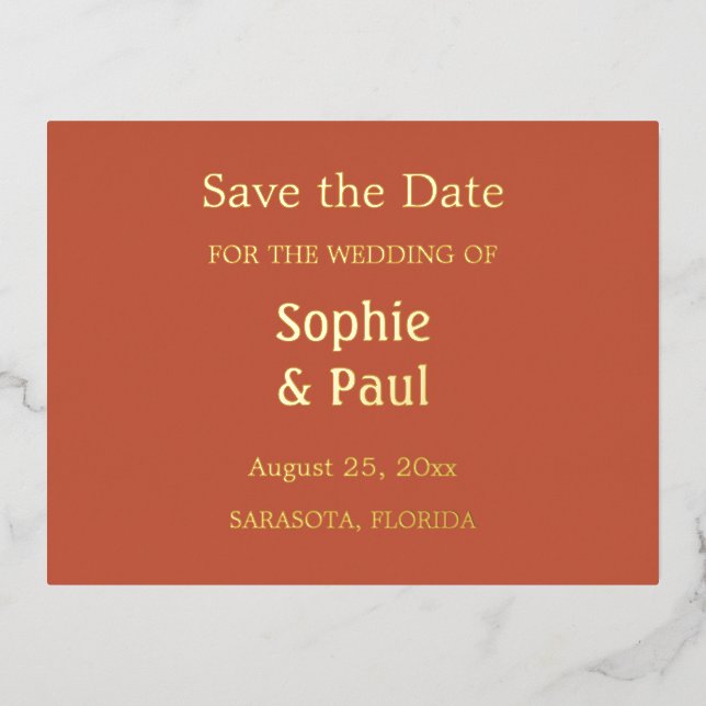 Terracotta Save the Date Foil Invitation Postcard (Front)