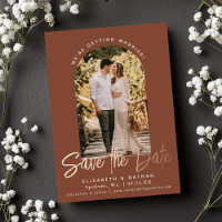 Terracotta Save the Date Stylish Script Photo