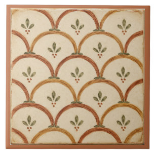 Terracotta Scallop Folk Floral Pattern Tile